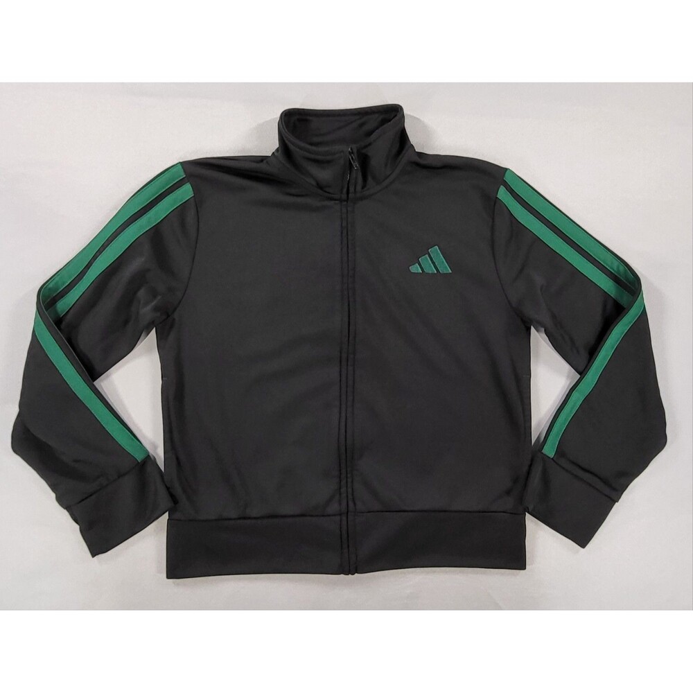 Adidas Kids Black & Green Striped Zip Up Track Jacket Size 8 S